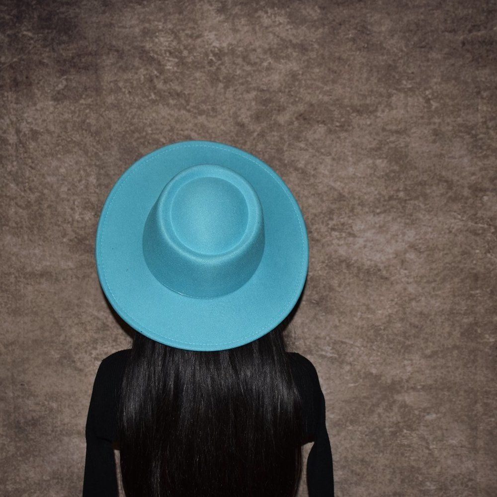 Turquoise Large Wide Brim Fedora Hat - Picture 3 of 8